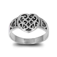 Load image into Gallery viewer, Sterling Silver Antique Style Heart and Flower Ring with Face Height of 11MM