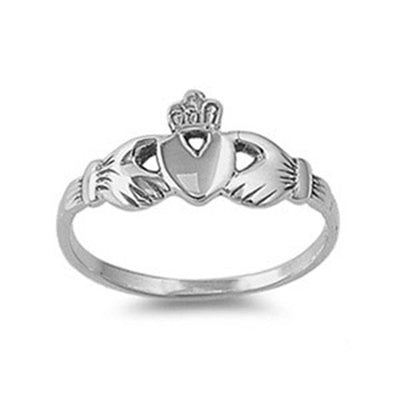 Sterling Silver Stylish Claddagh Thin Band Ring with Face Height of 9MM