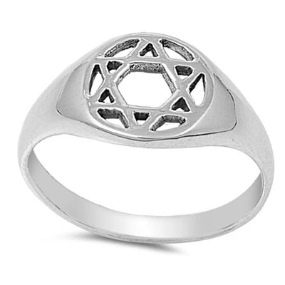 Sterling Silver Modish Open Cut Star of David Design Ring with Face Height of 10MM