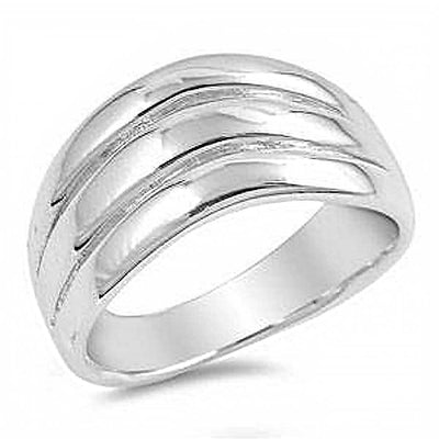 Sterling Silver Tri Line Shaped Plain RingsAnd Face Height 10mmAnd Band Width 5mm