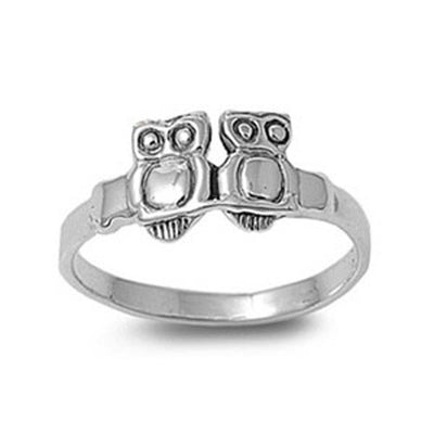 Sterling Silver Trendy Modish Two Owls Design Ring with Face Height of 8MM