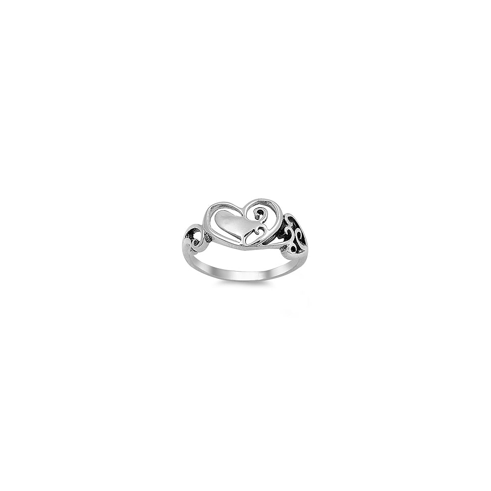 Sterling Silver Fancy Heart Ring with Face Height of 10MM