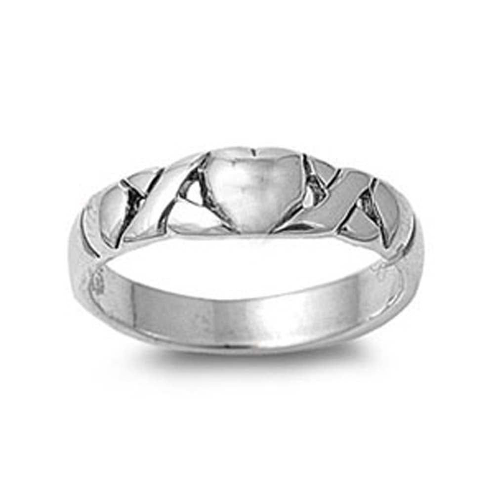 Sterling Silver Fancy Heart Band Ring with Face Height of 6MM