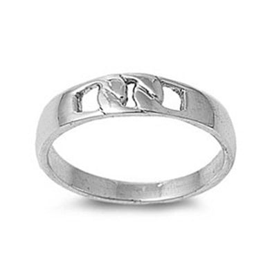 Sterling Silver Plain Curb Link Design Ring with Face Height of 5MM