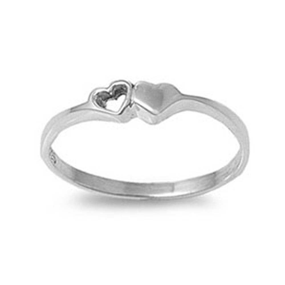 Sterling Silver Trendy Twin Heart Ring with Face Height of 3MM
