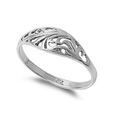 Sterling Silver Modish Filigree Design Ring with Face Height of 6MM