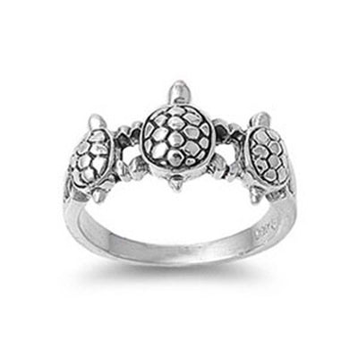 Sterling Silver Fancy Three Turtles Design with Face Height of 10MM