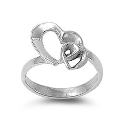Sterling Silver Trendy Twin Heart Ring with Face Height of 12MM