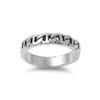 Sterling Silver Fancy Curb Link Design Band Ring with Face Height of 4MM