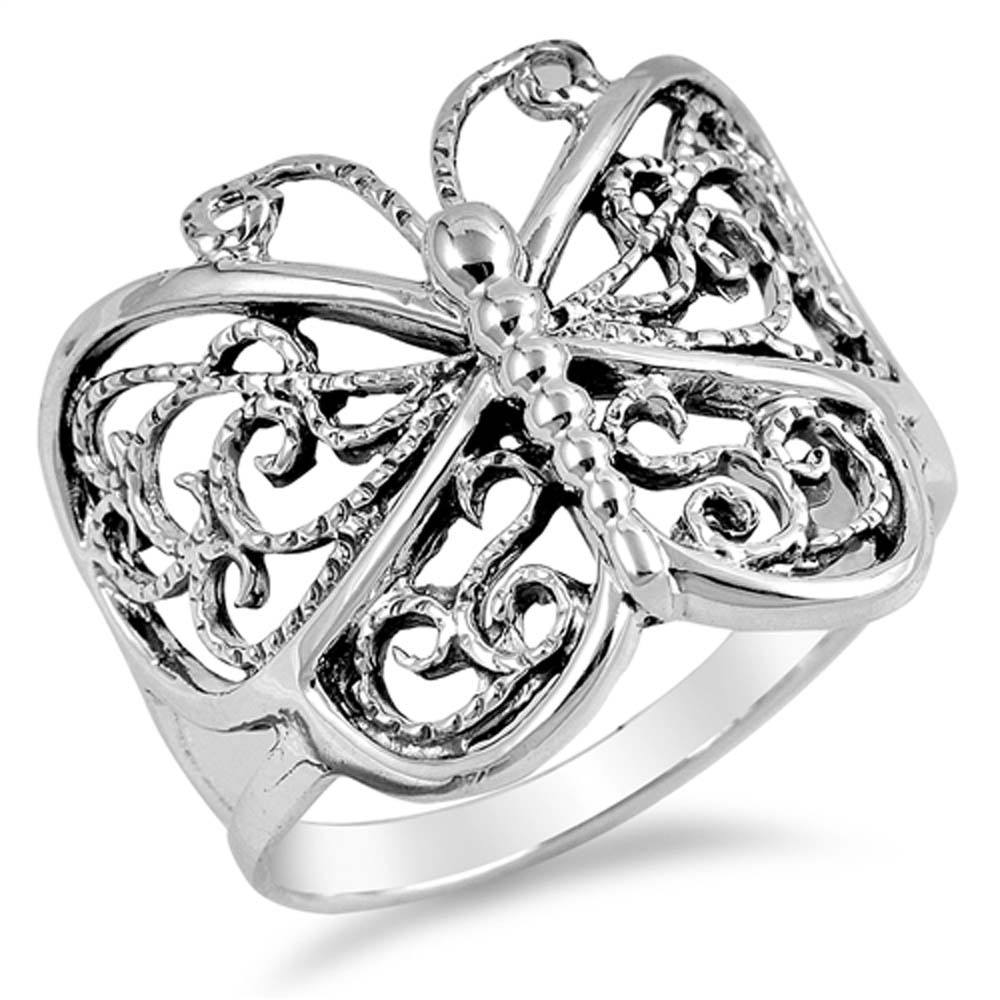 Sterling Silver Fancy Trendy Butterfly Design Ring with Face Height of 19MM
