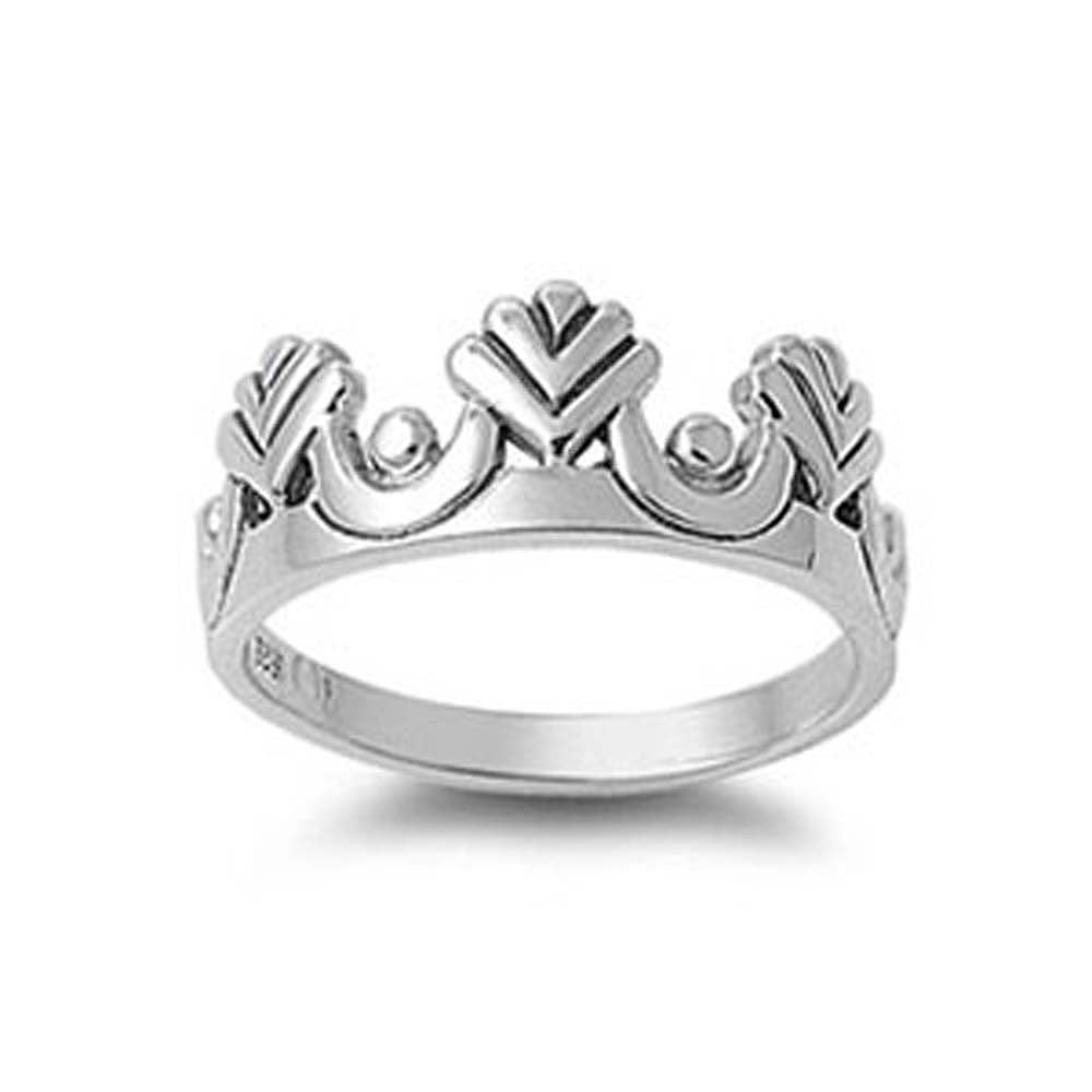 Sterling Silver Stylish Crown Tiara Design Ring with Face Height of 8MM