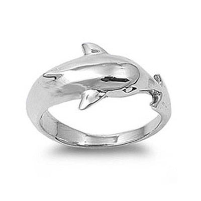 Sterling Silver Fancy Dolphin Band Ring with Face Height of 12MM