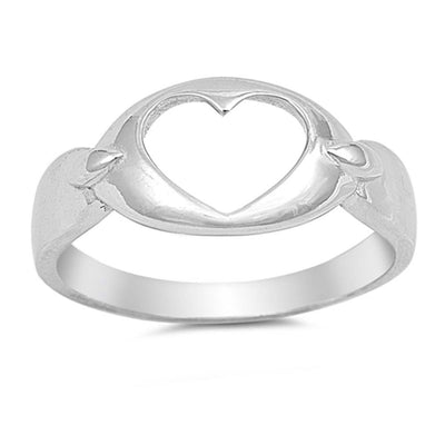 Sterling Silver Stylish Open Heart Ring with Ring Face Height of 9MM
