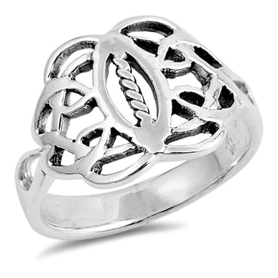 Sterling Silver Modish Fancy Celtic Knot Design Ring with Face Height of 14MM