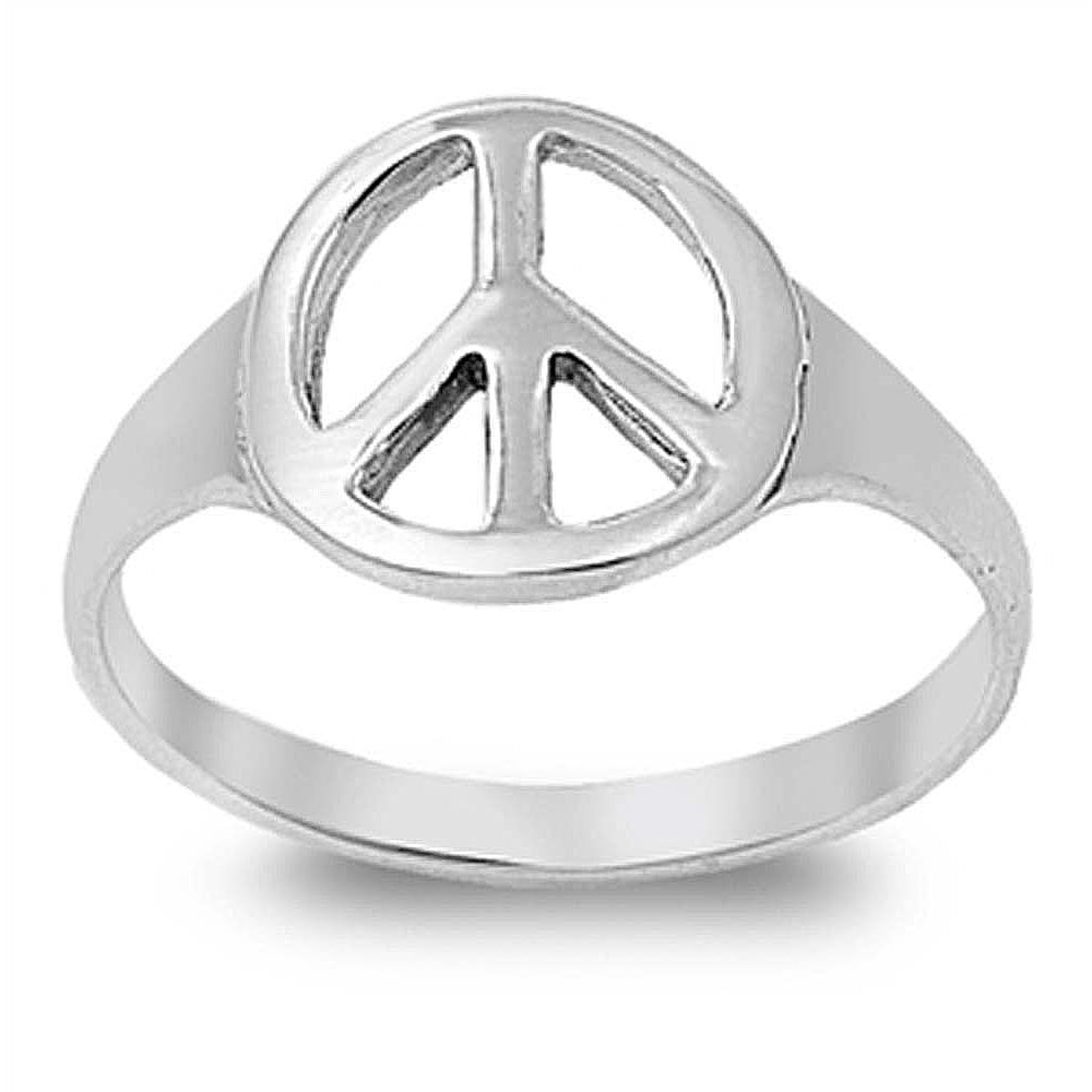 Sterling Silver Stylish Peace Sign Ring with Face Height of 12MM