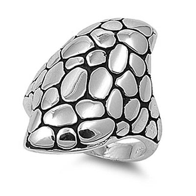 Sterling Silver Rhodium Plated Bali Shaped Plain RingsAnd Face Height 28mmAnd Band Width 4mm