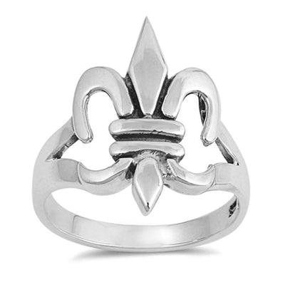 Sterling Silver Elegant Fleur De Lise Design Ring with Face Height of 22MM