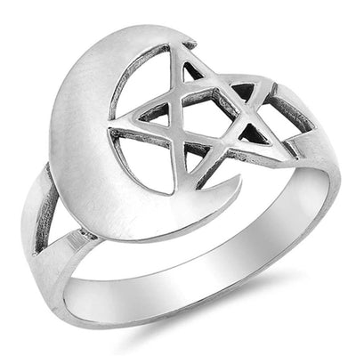 Sterling Silver Moon And Star Shaped Plain RingsAnd Face Height 15mmAnd Band Width 4mm