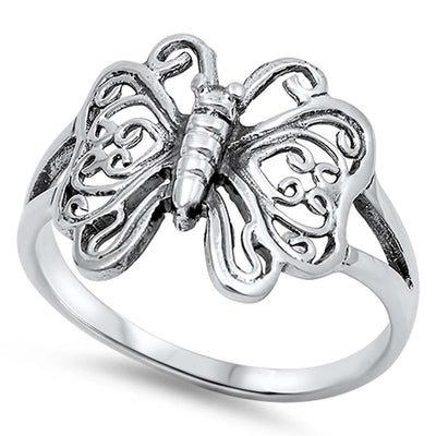 Sterling Silver Butterfly Shaped Plain Rings And Face Height 15mm