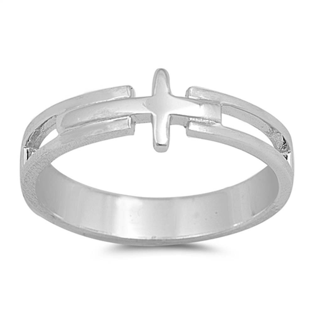 Sterling Silver Matted Polish Cross Shaped Plain RingsAnd Face Height 7mmAnd band Width 4mm