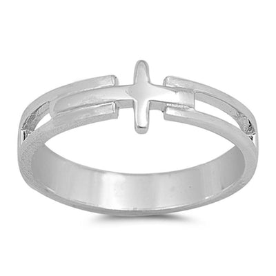 Sterling Silver Matted Polish Cross Shaped Plain RingsAnd Face Height 7mmAnd band Width 4mm