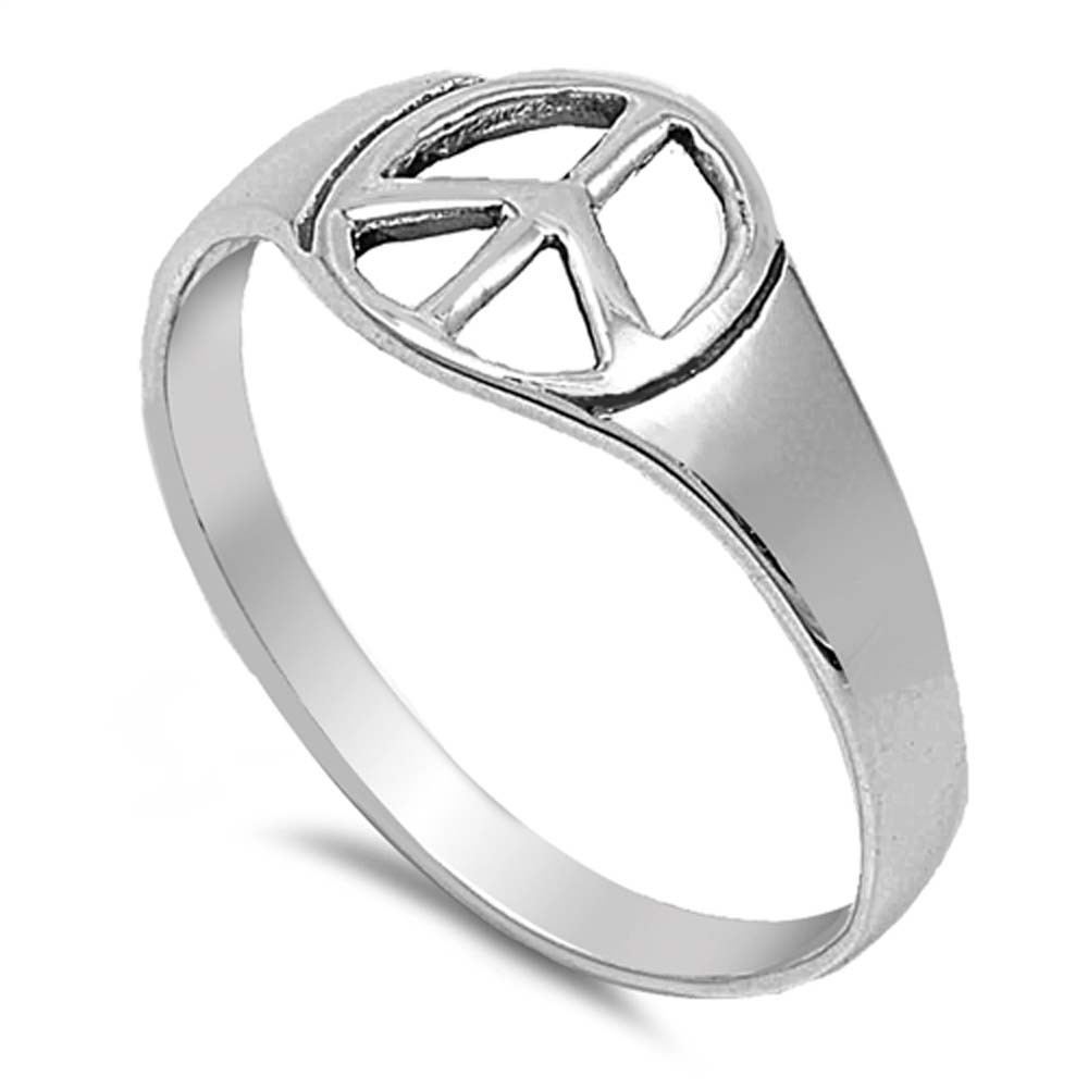 Sterling Silver Stylish Peace Sign Ring with Face Height of 9MM