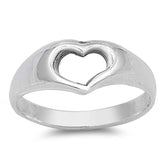 Sterling Silver Trendy Open Cut Heart Ring with Face Height of 8MM