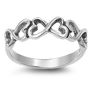 Sterling Silver Fancy Triple Infinity Heart Ring with Ring Face Height of 7MM and Ring Band Width of 3MM