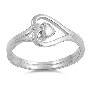 Sterling Silver Fancy Sideway Open Cut Heart Ring with Face Height of 9MM