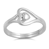 Sterling Silver Fancy Sideway Open Cut Heart Ring with Face Height of 9MM