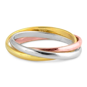 Sterling Silver Tri Color Gold Plated Round Shaped Plain RingsAnd Each Width 2mm