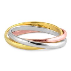 Sterling Silver Tri Color Gold Plated Round Shaped Plain RingsAnd Each Width 2mm