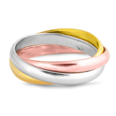 Sterling Silver RhodiumAnd Yellow And Rose Gold Plated Tri Color Round Shaped Plain RingsAnd Each Width 3mm