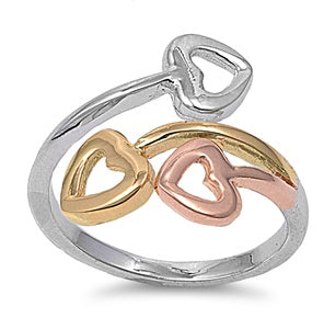 Sterling Silver Two Tone Tri Color Heart Shaped Plain RingsAnd Face Height 22mmAnd Band Width 3mm