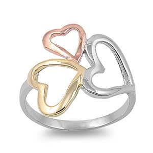 Sterling Silver Two Tone Heart Shaped Plain RingsAnd Face Height 19mmAnd Band Width 3mm