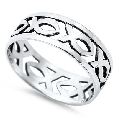 Sterling Silver Christian Fish Shaped Plain RingsAnd Face Height 9mm