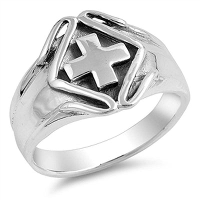 Sterling Silver Oxidized Cross Shaped Plain RingsAnd Face Height 15mmAnd Band Width 4mm