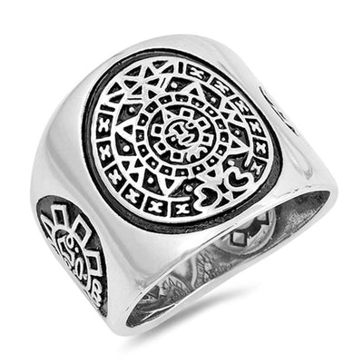 Sterling Silver Aztec Calendar Shaped Plain RingsAnd Face Height 19mmAnd Weight 11grams