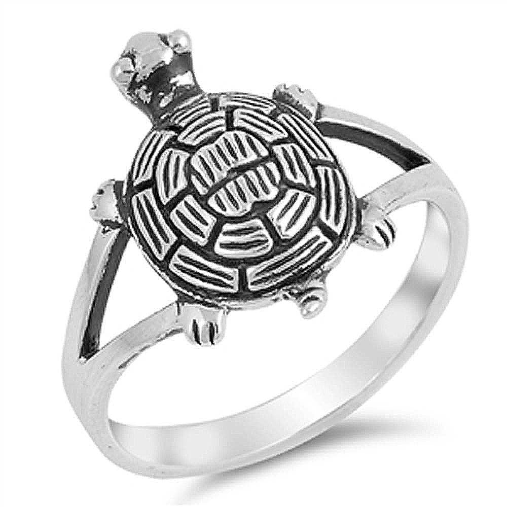 Sterling Silver Turtle Shaped Plain Rings and Face Height 17mmAnd Band Width 3mm