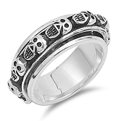 Sterling Silver Spinner Skull Shaped Plain RingsAnd Band Width 8mm