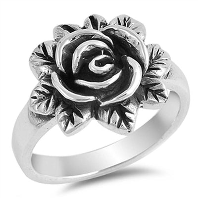 Sterling Silver Rose Shaped Plain RingsAnd Face Height 16mmAnd Band Width 3mm