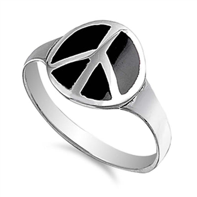 Sterling Silver Stylish Peace Sign Ring with Face Height of 12MM
