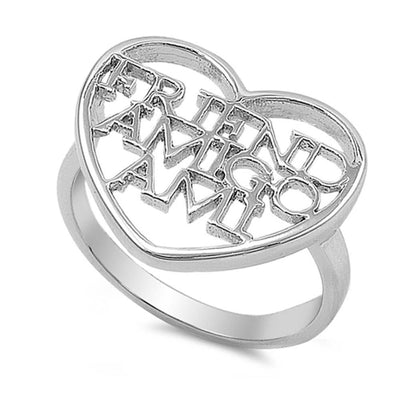 Sterling Silver Trendy Heart Ring with Cursive  FRIEND And  AMIGO And and  AMI  with Face Height of 17MM