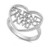 Sterling Silver Trendy Heart Ring with Cursive  FRIEND And  AMIGO And and  AMI  with Face Height of 17MM