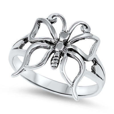 Sterling Silver Butterfly Shaped Plain Rings and Face Height 17mm