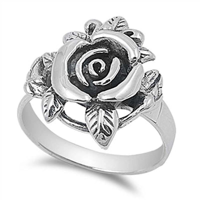 Sterling Silver Rose Flower Shaped Plain RingsAnd Face Height 21mmAnd Band Width 3mm