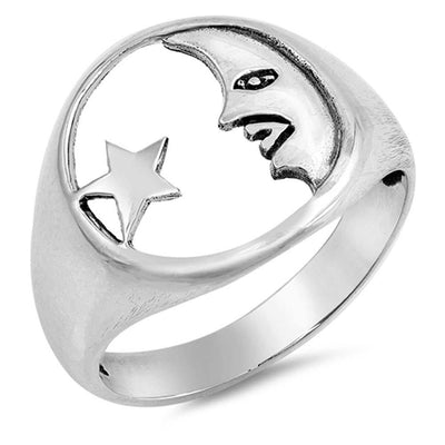 Sterling Silver Moon And Star Shaped Plain RingsAnd Face Height 16mmAnd Band Width 4mm