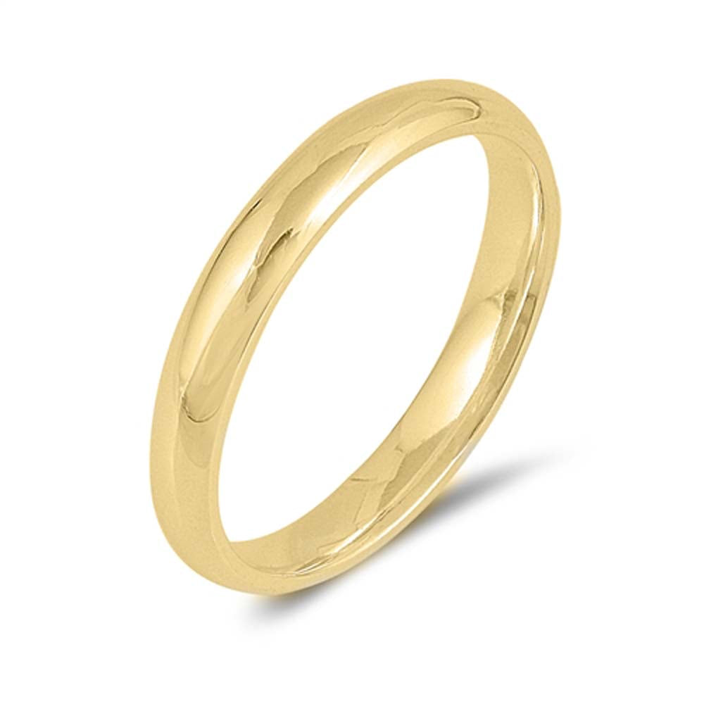 Sterling Silver Yellow Gold Plated High Polish 3mm Wedding Band Ring