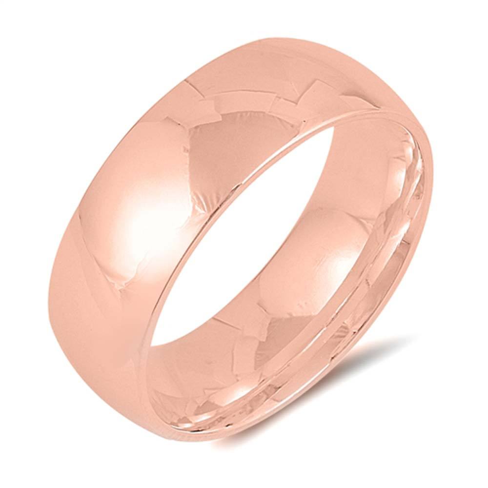 Sterling Silver Rose Gold Plated Wedding Band Plain Rings, Width 7mm