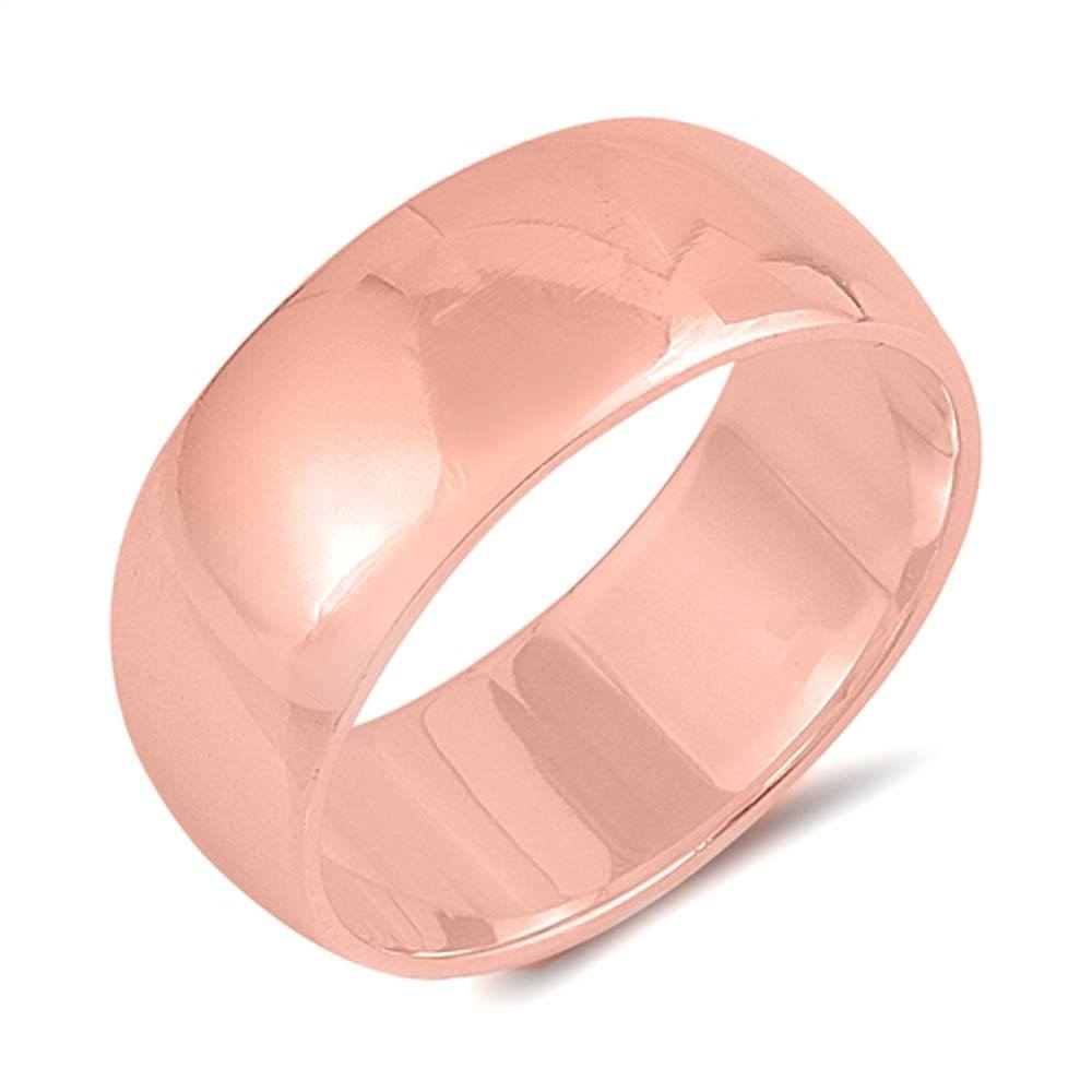 Sterling Silver Rose Gold Plated Wedding Band Plain Rings, Width 8mm